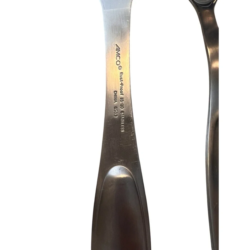 Amco 18/8 Stainless steel Stotted Spatula 3 Spoons 2 Meat Fork Utensils Lot Of 6